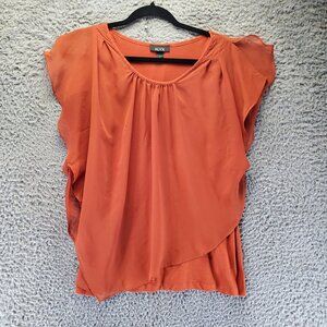 Alyx Top Womens XL Orange Layered Flutter Sleeve Blouse